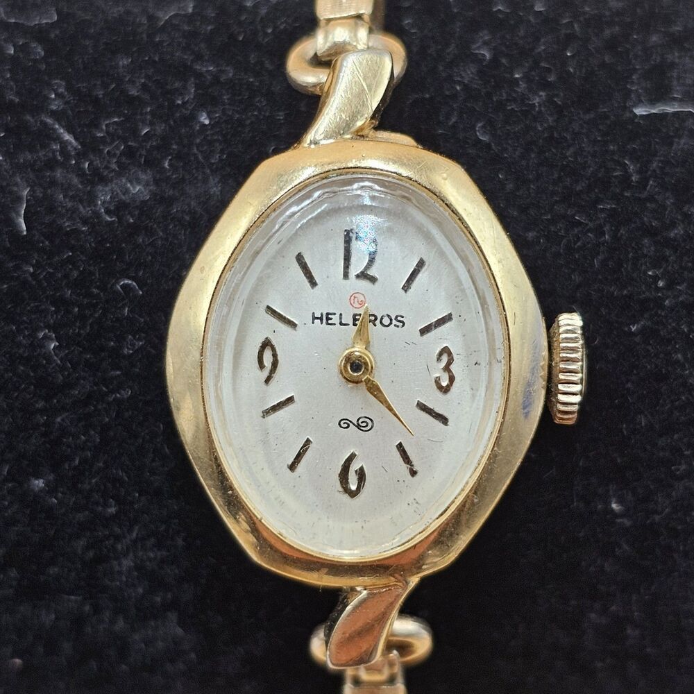 Helbros Gold Tone Vintage Ladies Watch On 1/20 10kt Stretch Band Runs Great